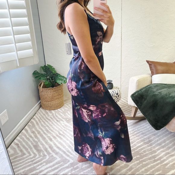 Vince Dress Night Garden Square Neck Slip Long Maxi Floral Navy Blue Size 6 - Picture 5 of 12